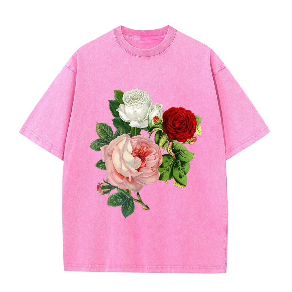 Vintage Roses Flower Floral Illustration For Blossom Lovers T-Shirt Men Freeshippings Items 한국인 Playeras Para Hombres Casual Tee