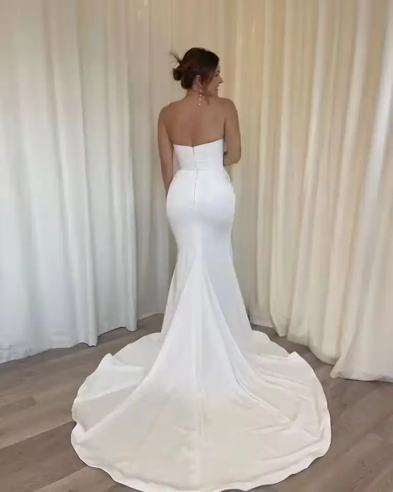 فساتين زفاف حورية البحر بسيطة من الساتان الأبيض مخصصة من MYYBLE فساتين زفاف رخيصة على شكل قلب فساتين زفاف vestidos de novia #3