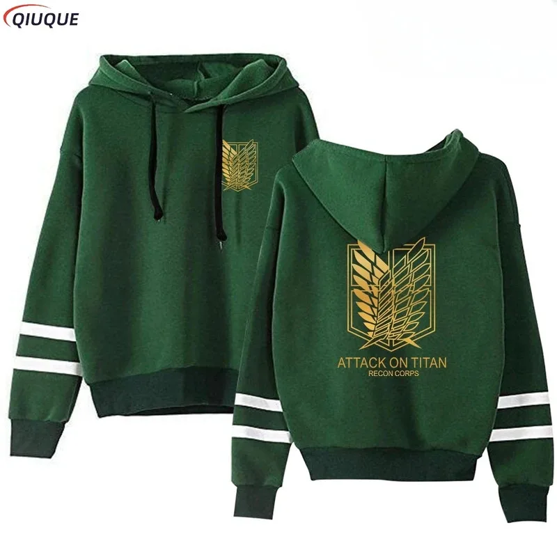 2025 11 1 Stück Grün/Schwarz Eren Mikasa Wings of Liberty Hoodie Langarm Gestreiftes Kapuzenpullover Pullover Anime Cosplay Kostüm