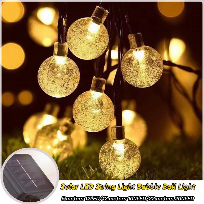 Solar LED String Light Bubble Ball Light Outdoor Waterproof LED 8 Modes Decorative Light for Garden Party Decoration Holiday