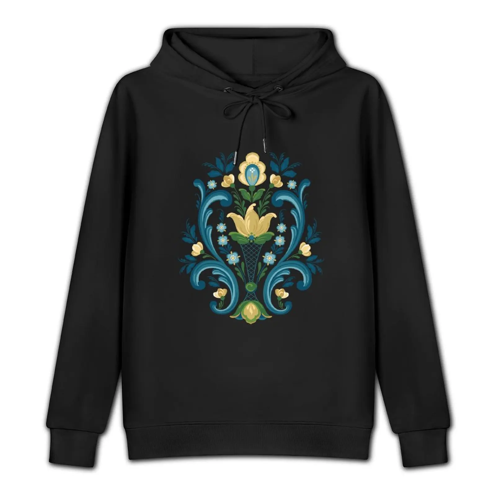 Rosemaling Blue and Gold Pullover Hoodie men clothes fashion men autumn jacket men big size hoodie