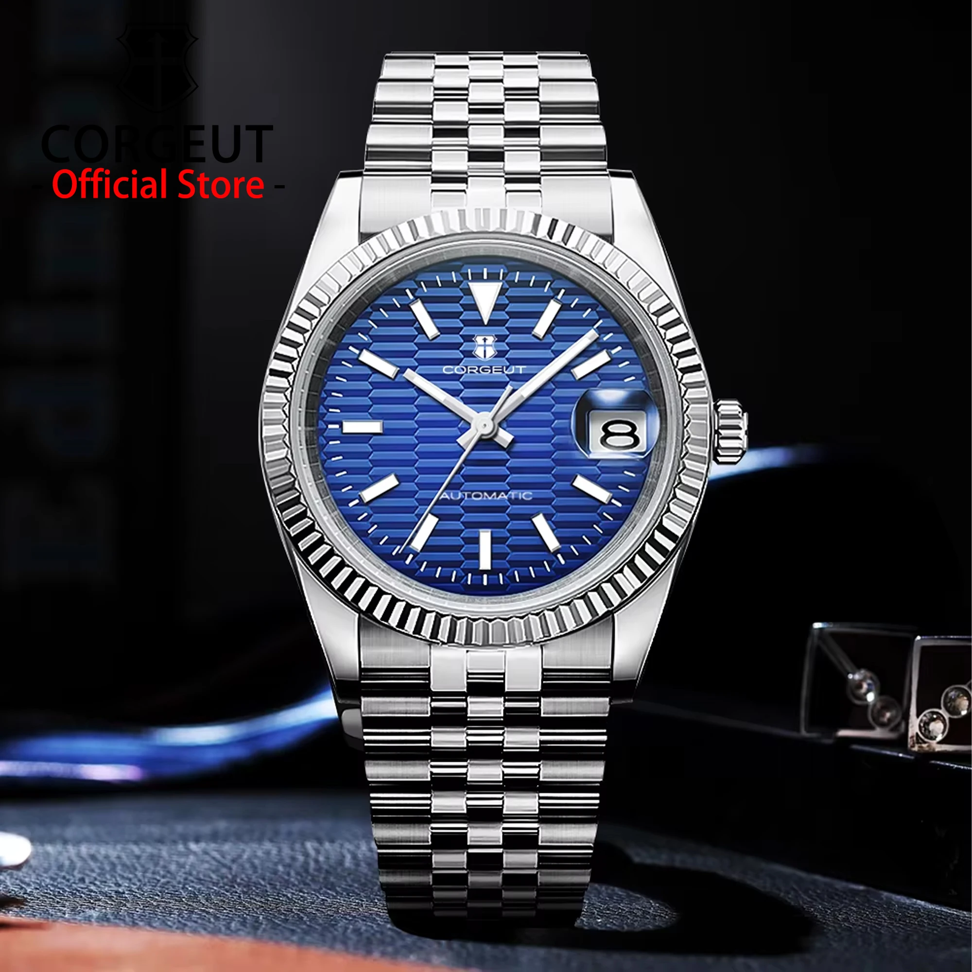 CORGEUT OFFICIAL 36/39MM NH35 Uhrwerk Automatische Mechanische Herrenuhren Saphirglas Datumsanzeige Vergrößerungsglas Uhr für Männer Reloj