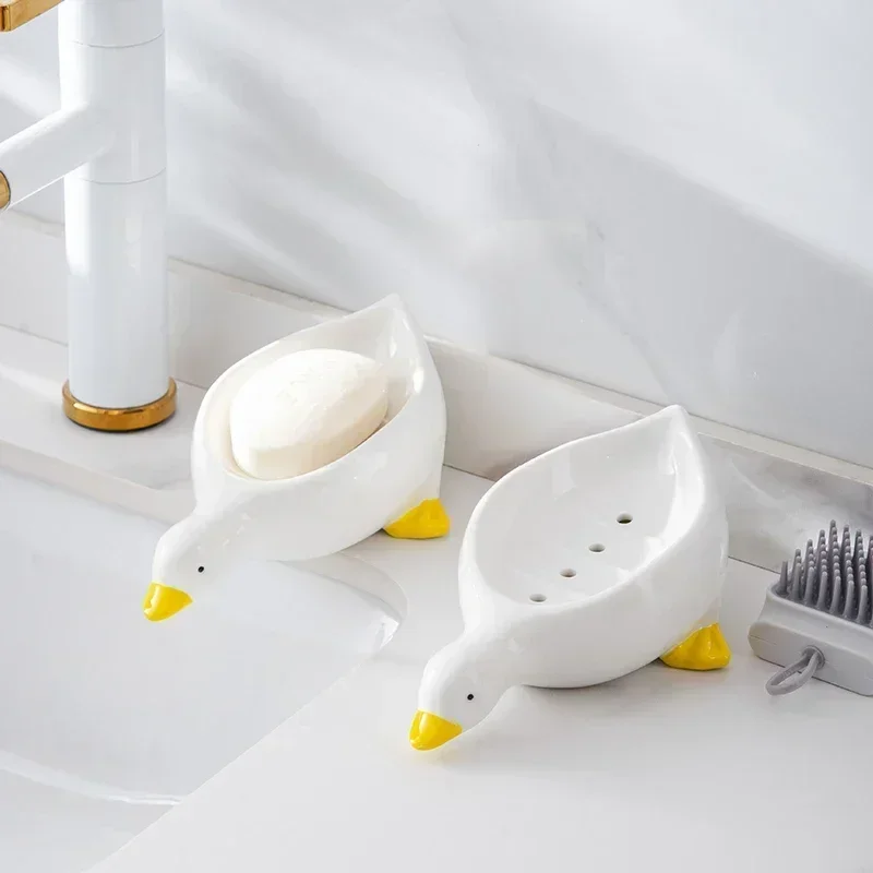 

1pc Duck Shape Soap Box Drainable Storage Holder Soap Container Cartoon Soap Dish Storage Dish Household Bathroom Accessories