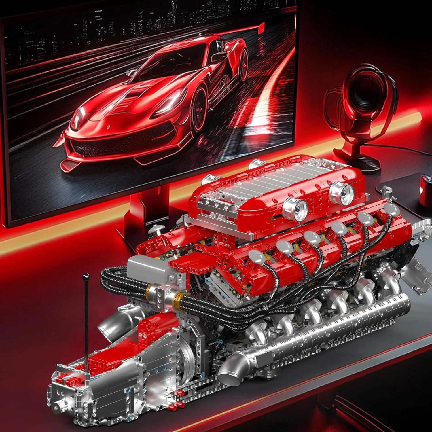 V12 Engine Building Block Sets, V12 Engine Model Kit That Runs, MOC Engineering Model Building Kit with Battery and Motor, 3472