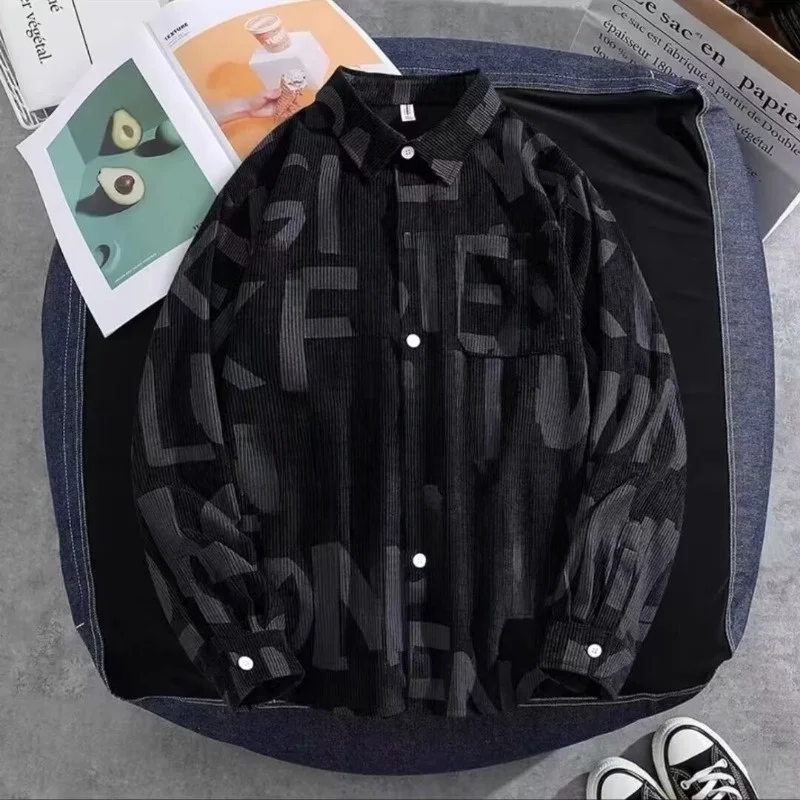 

2026 New Men's Faion Corduroy irt Jaet Casual Turn-down Collar Long Sve Polyester Fiber Anti-wrinkle Spring Autumn Wear