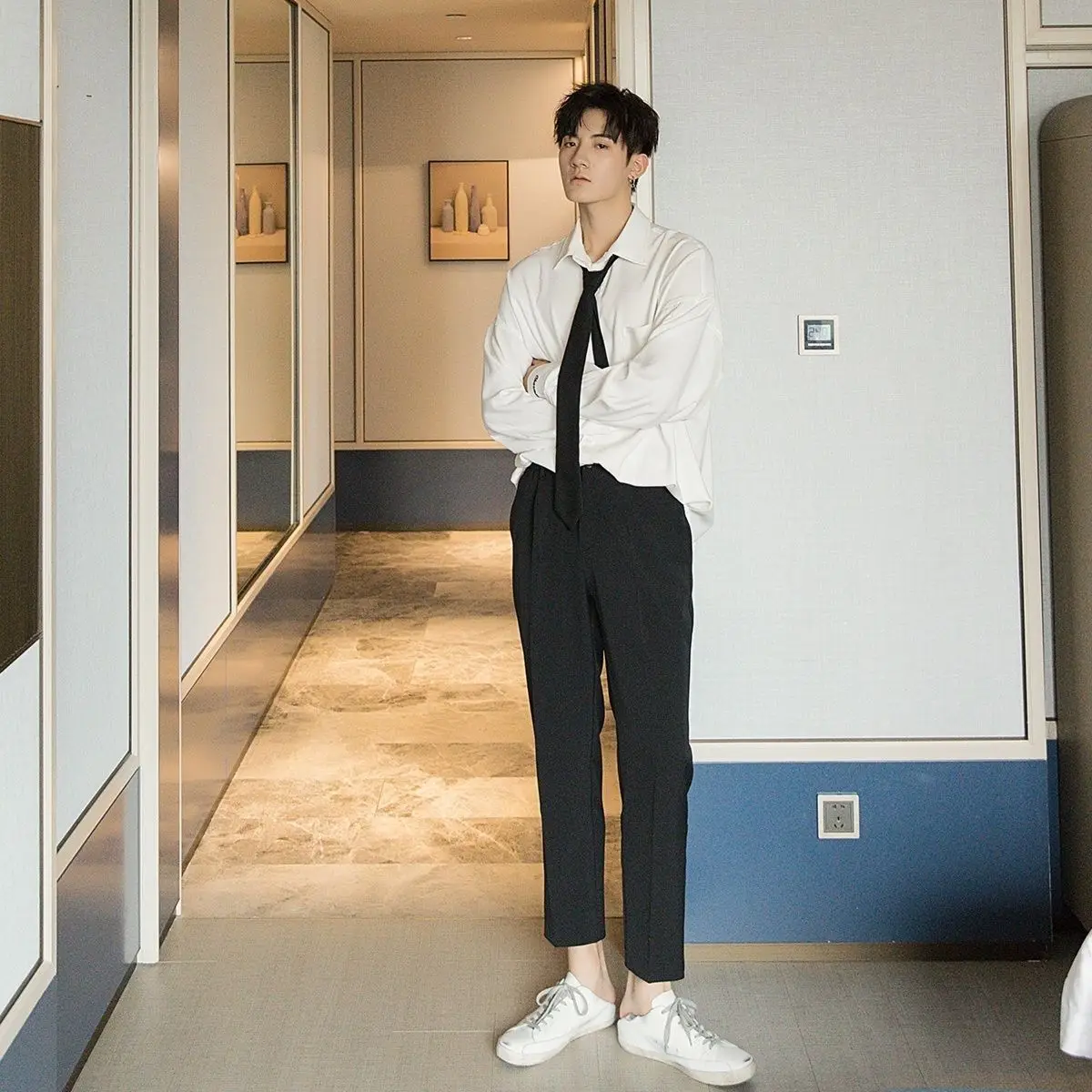 Men's Clothing Autumn Smart Casual Pants Non-Woven Midweight Full Length Pure Color Button Zipper Comfort Fit