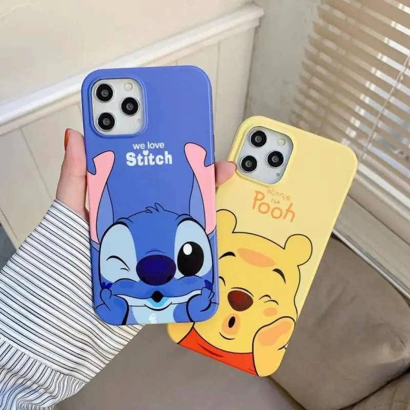 Kawaii Disney Anime Phone Case Cute Stitch Winnie Pooh Cartoon Shockproof Fall Prevention All Inclusive Soft Shell Gift for Girl