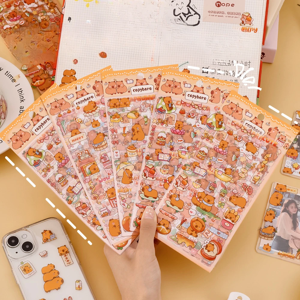 

6pcs/lot Stickers Cute Handbook Decoration Material for Students Cartoon Capybara Mobile Phone Case DIY Stickers Cute Stickers