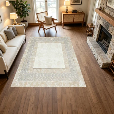 Simple Retro Border Carpet with Vintage Texture, Suitable for Living Room and Bedroom Interior Decoration