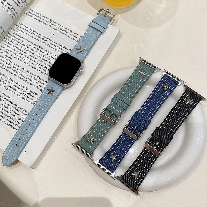 

Ремешок Y2K Star для Apple Watch 49 45 44 42 41 40 38 мм, джинсовый стильный сменный Браслет для iwatch 9 8 7 6 5 4 SE