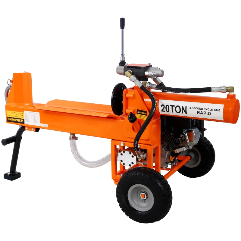 Log Splitter Portable 20 Ton Auto Return Ram System Gear Pump 7HP Engine Horizontal Full Beam Steel Wedge Firewood Splitting For