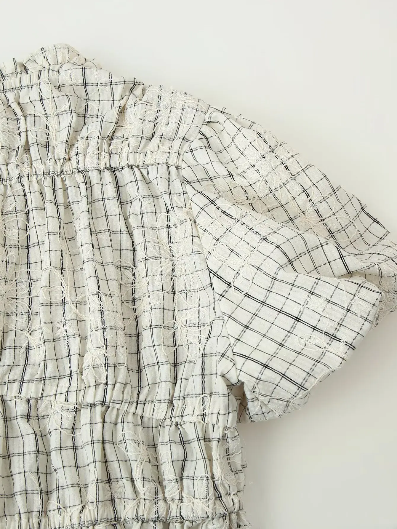 Spring Plaid Embroidered Bow Short Sleeve Blouse Tops and A-line Side Zipper Skirt Women Casual Office Lady Daily Commuting Set