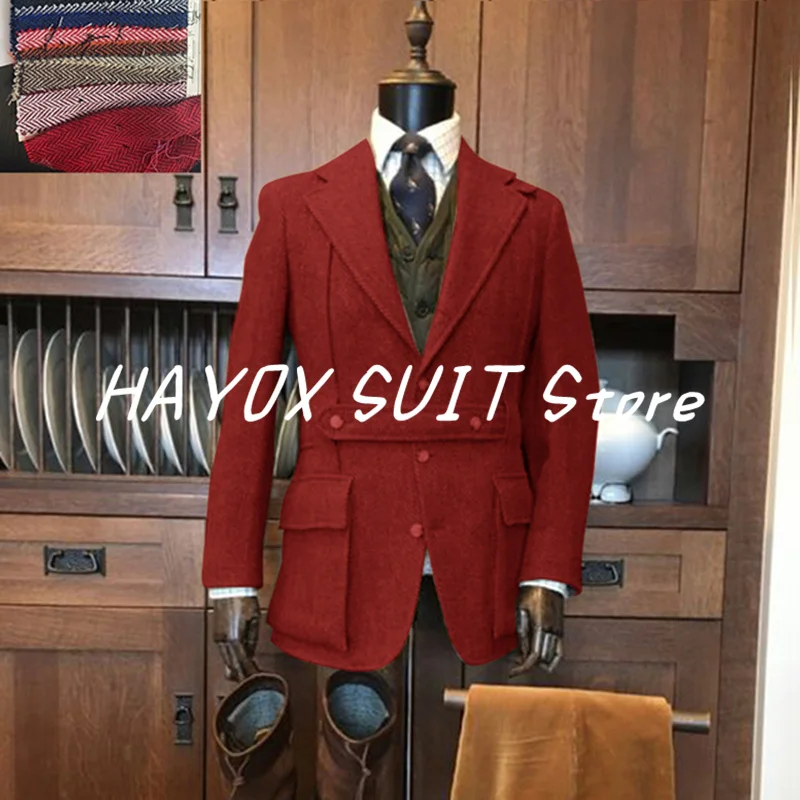 2022 New Vintage Men\'s Herringbone Jacket Slim Fit Men Ensembles De Blazers For Wedding Tuxedo