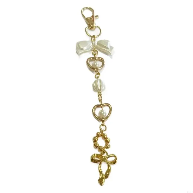 

L74F Gold White Aesthetic Bows Bag Charm for Ladies' Purses and Accessories