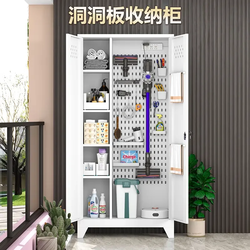 Cleaning tool storage cabinet double door balcony mop cabinet bathroom housekeeping cabinet classroom broom