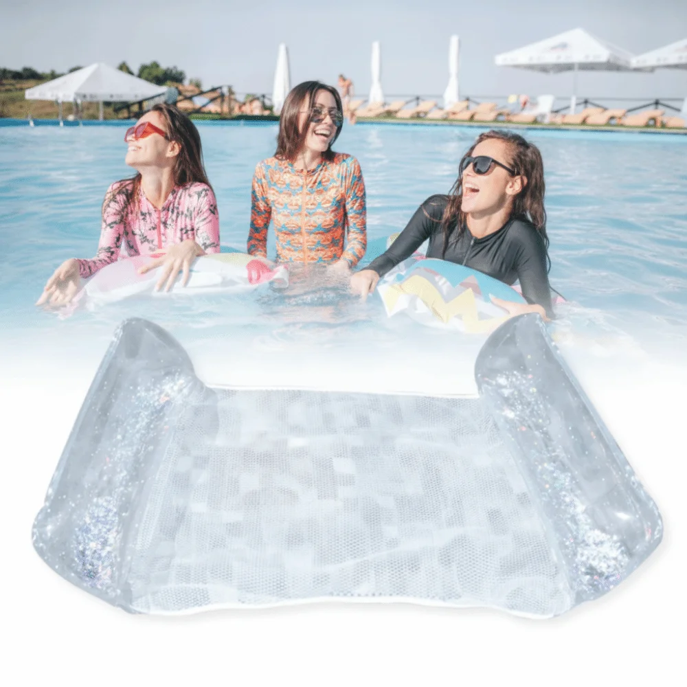 Foldable Inflatable Water Hammock Durable PVC Transparent Glitter Pool Float Inflatable Design Stripe Pattern