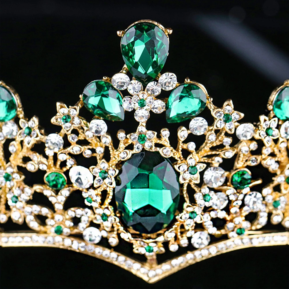

Elegant Green Bride Crown Baroque Wedding Headdress Party Hair Ornament Fashion Photography Accessories Bride Crown