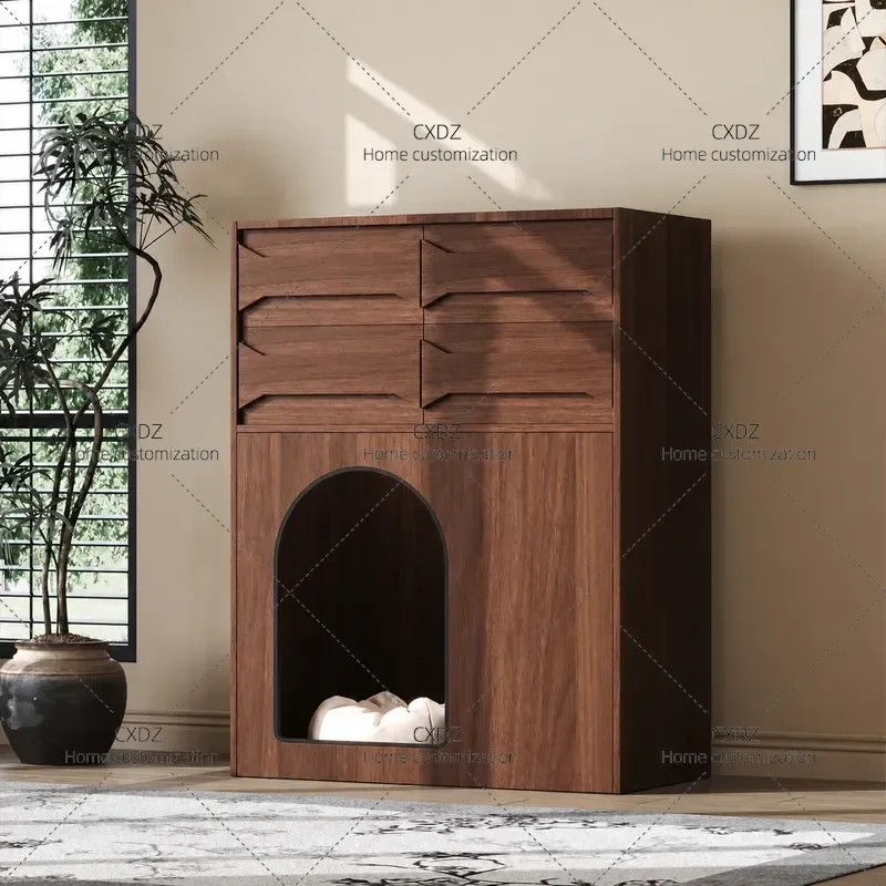 New Chinese Style Medieval Solid Wood Pet Storage Cabinet Floor to Ceiling Indoor Cat Nest Dog House Customizable
