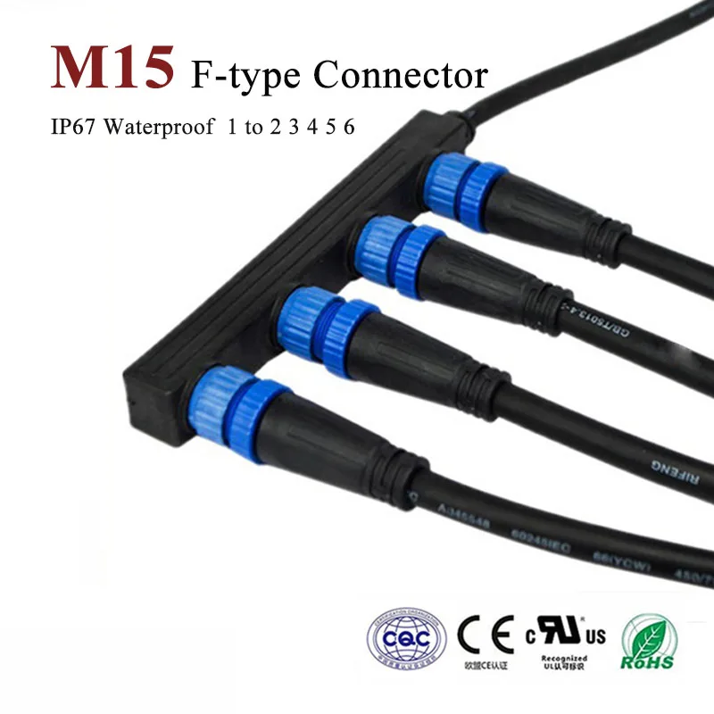 M15 Waterproof 2 3 4 Pin Connector Cable F-type 1 Divide 2 3 4 5 6 Wire Aviation Plug Male Female Joint LED Module Female Head