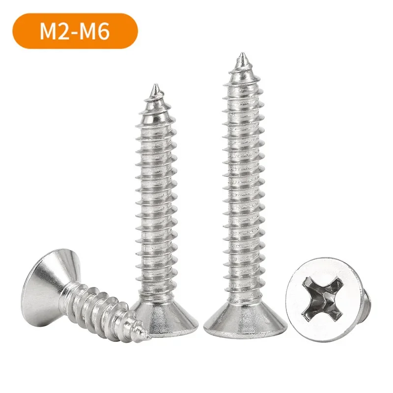 316 A4 Stainless steel M2 M2.2 M2.6 M3 M3.5 M4 M5 M6  Cross recessed countersunk Flat head tapping screws Wood Screw