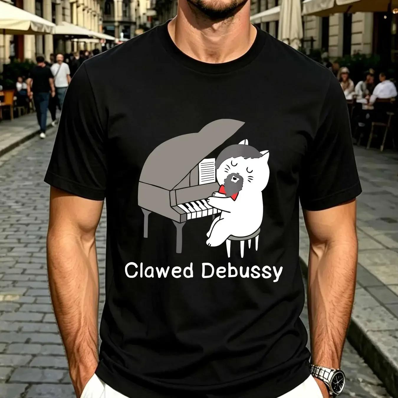 washed T Shirt Clawed Debussy Cat Piano Classical Music Composer Teacher Size S 5XL vintage Washed designer clothes homme Soft