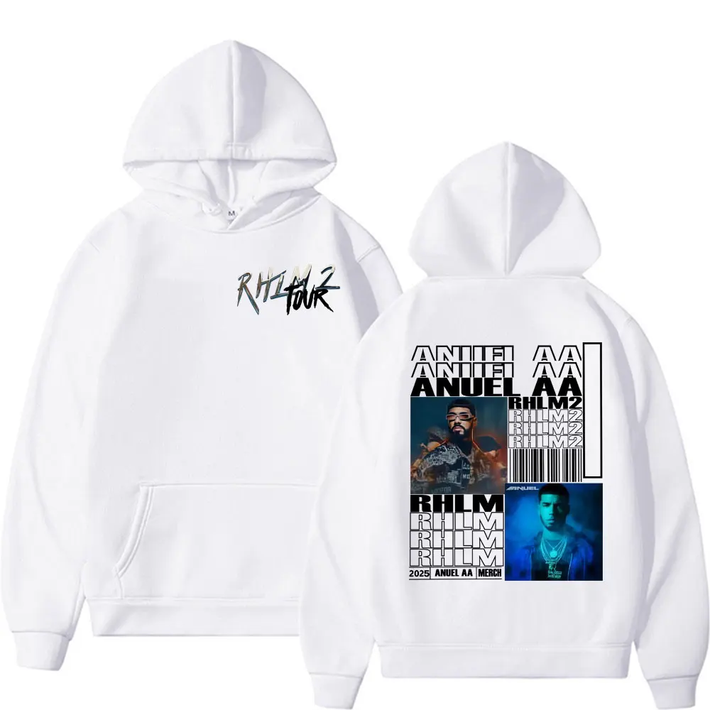 مغني الراب Anuel AA Rhlm 2 ألبوم 2025 Merch بلوزات الرجال النساء Harajuku كنزة بمقاس كبير ملابس الشارع الشهير خمر كم طويل هوديس #6