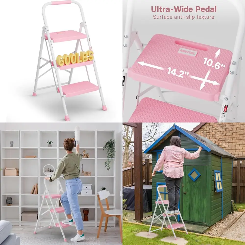 

Складной табурет-ступенька с грузоподъемностью 600 фунтов, прочная стальная конструкция, нескользящие ступеньки, легкий и портативный для простого использования