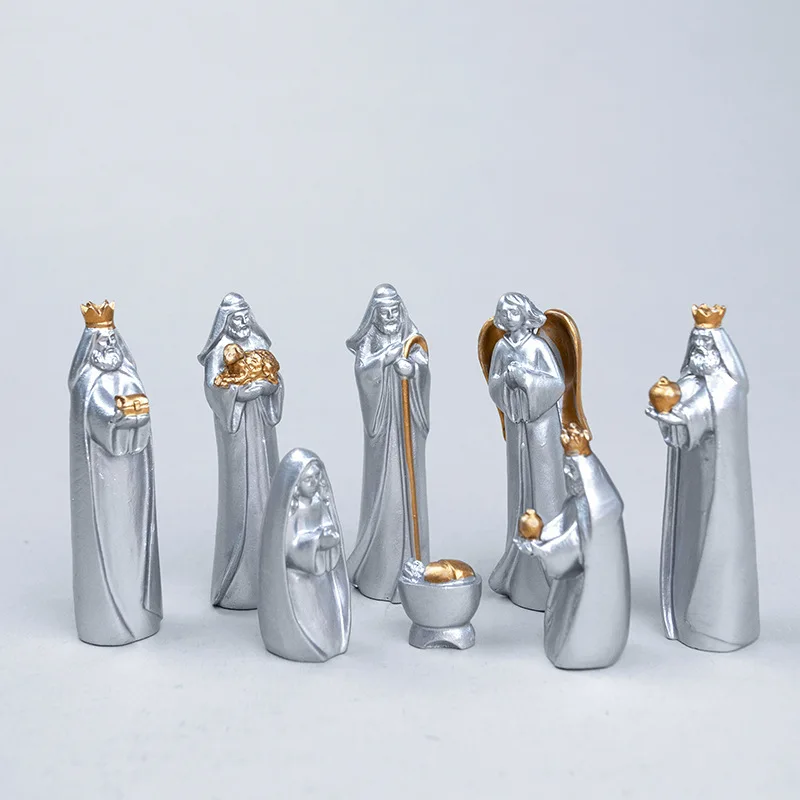 

Nativity Set Religious Christmas Decoration Home Jesus Holy Family Statue Miniature Ornament Collectible Indoor Resin Decoration