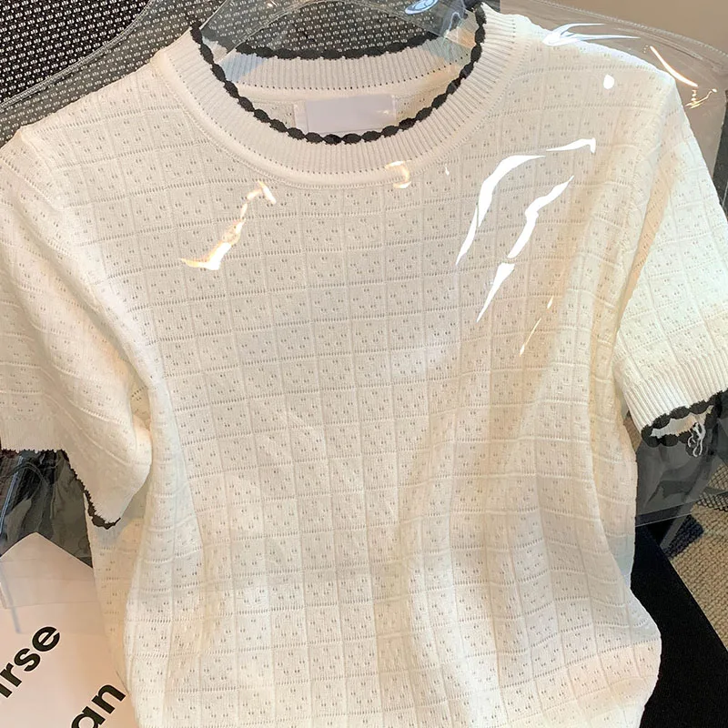 Nowe swetry Swetry dziergane Damskie pulowery Sweter z okrągłym dekoltem Sweter dziergany Pulower Damskie topy Modne swetry z krótkim rękawem Sueters De Mujer Q2478