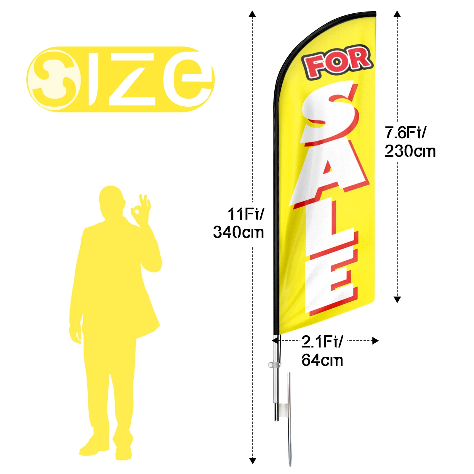 Promotional Advertising Flying Flag Set For Sale Swooper Printed Banner Exhibition 7.6Ft✖2.1Ft with Pole Kit and Ground Stake