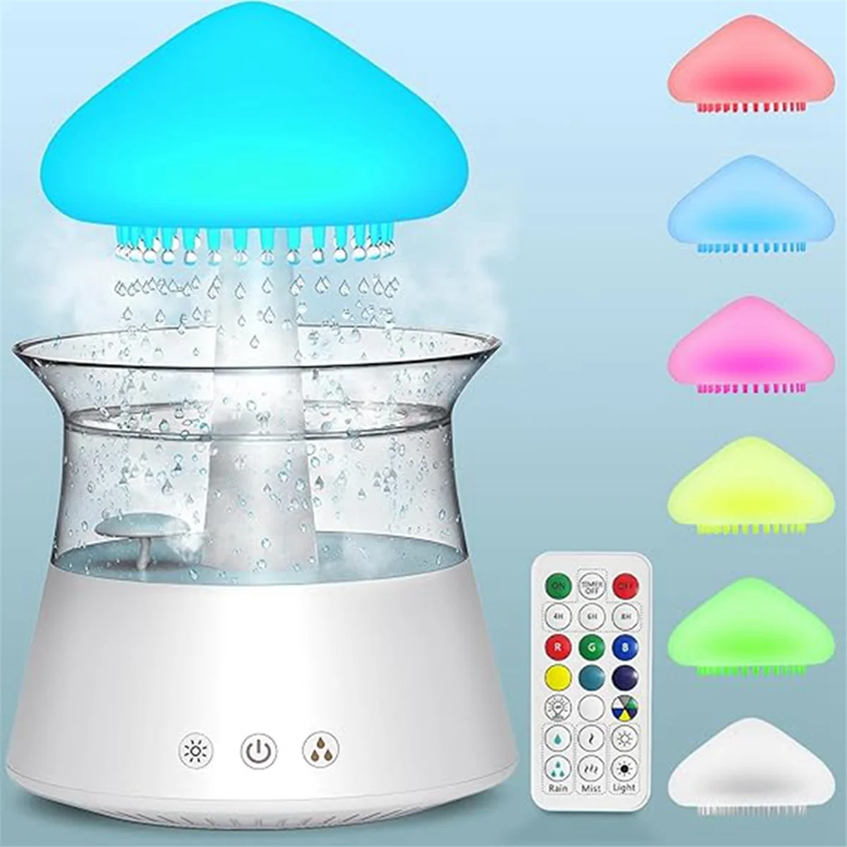 Rain Cloud Humidifier Diffuser with Remote,Water Drip Waterfall Lamp Mushroom Rain Sounds White Noise Air Humidifiers