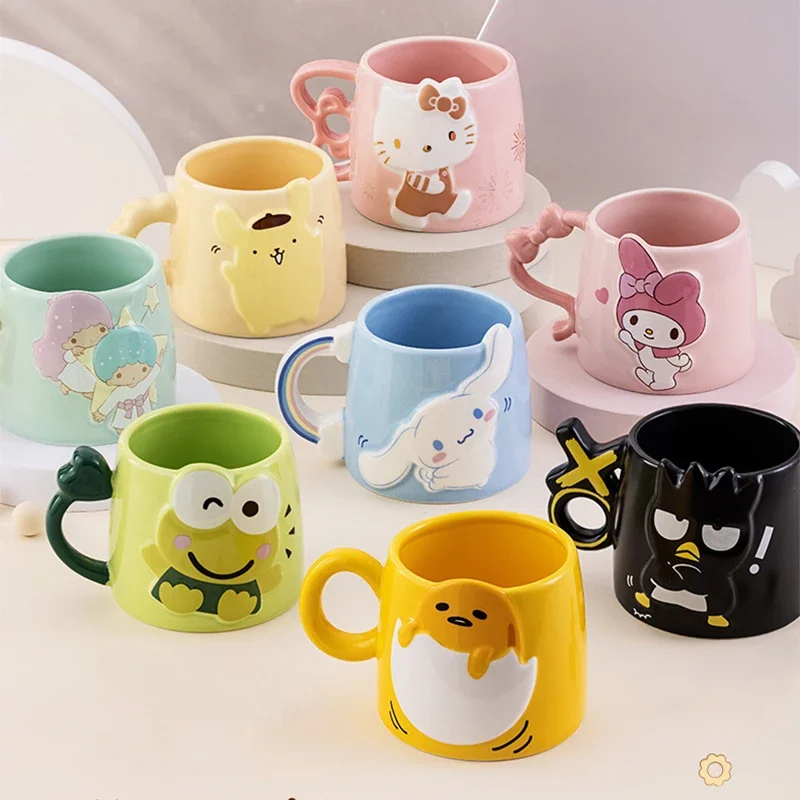 

Sanrio Kawaii Hello Kitty Ceramic Mug My Melody Kuromi Anime Cartoon Lovely Fashion Exquisite Sturdy High-Value Gift Water Cups