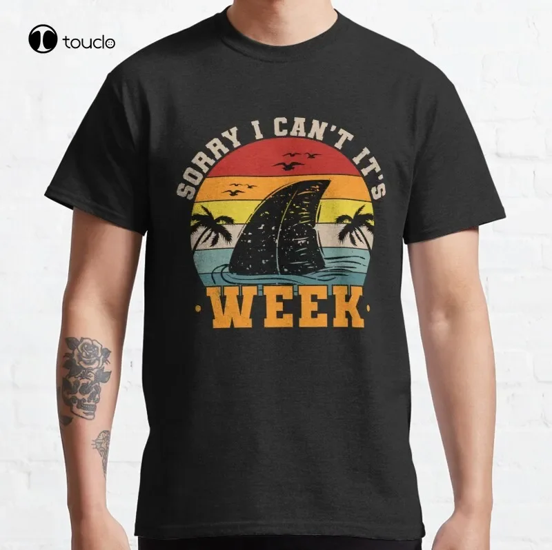 Vintage Sorry I Can'T It'S Week - Funny Shark Sharks Fan Week Shark Animal Lovers T-Shirt Cotton Tee Shirt