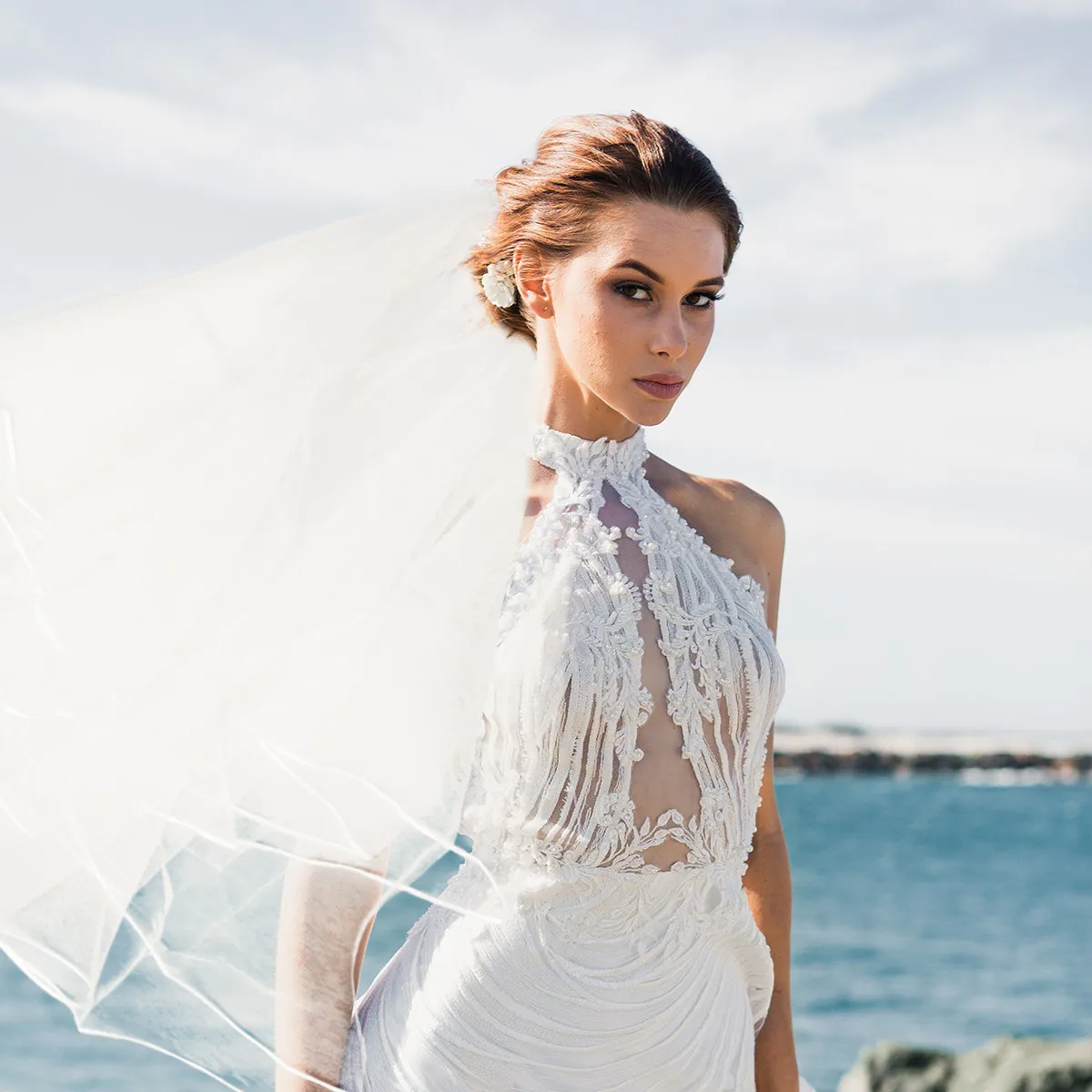 Bridal Veil Mesh Mantilla Double Layers Ribbons Hair Accessories Wedding Bridesmaid Yarn Veil Elegant Classic Simple