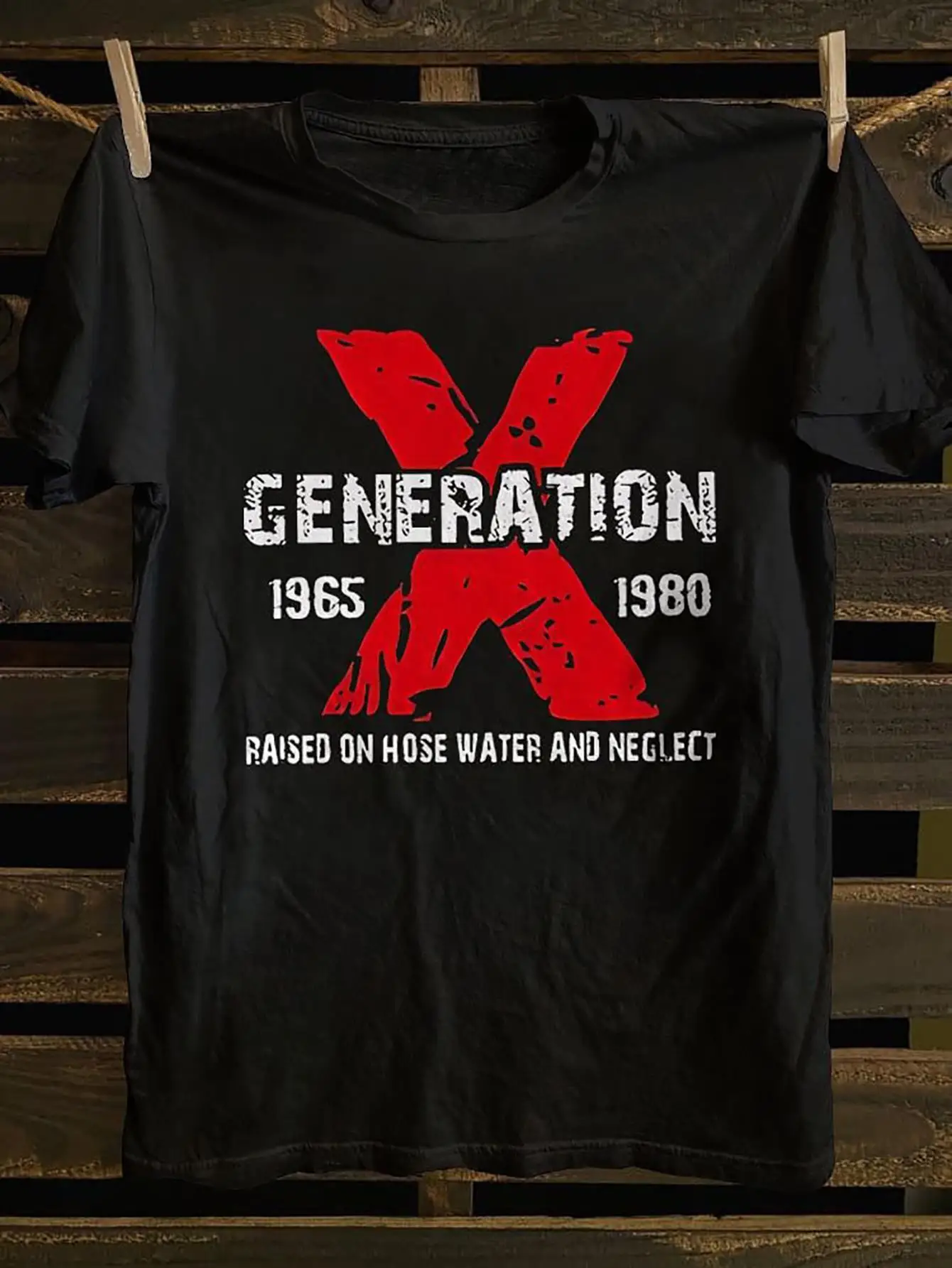 

Men's Punk Rock Graphic T-Shirt - Soft Black Vintage Distressed X Design & Bold "GENERATION 49.68-50.29meter Letter Print,