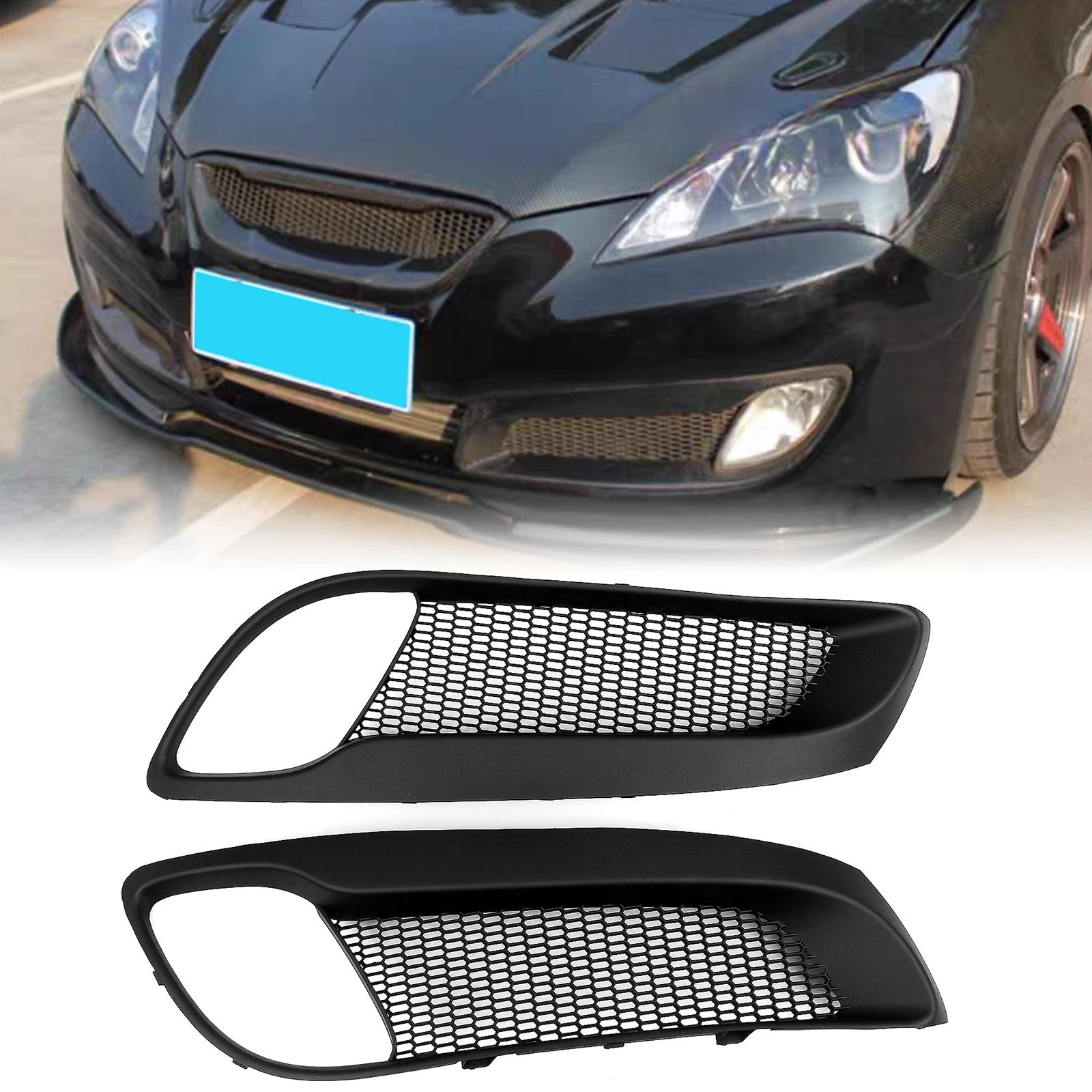 2 PCS Front Bumper Fog Light Cover Grill Side Air Vent Intake Frame Mesh For Hyundai Genesis Coupe 2008-2012