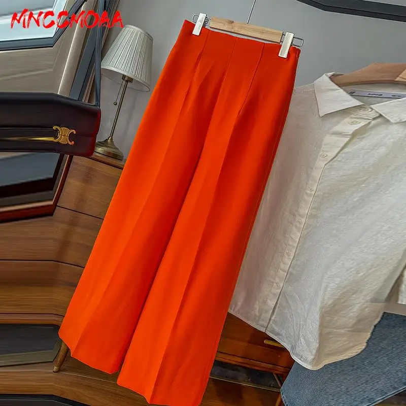 

MNCCMOAA 2024 Summer Women Fashion High Waist Wide Leg Trousers Female Solid Color Casual Versatile Straight Pants