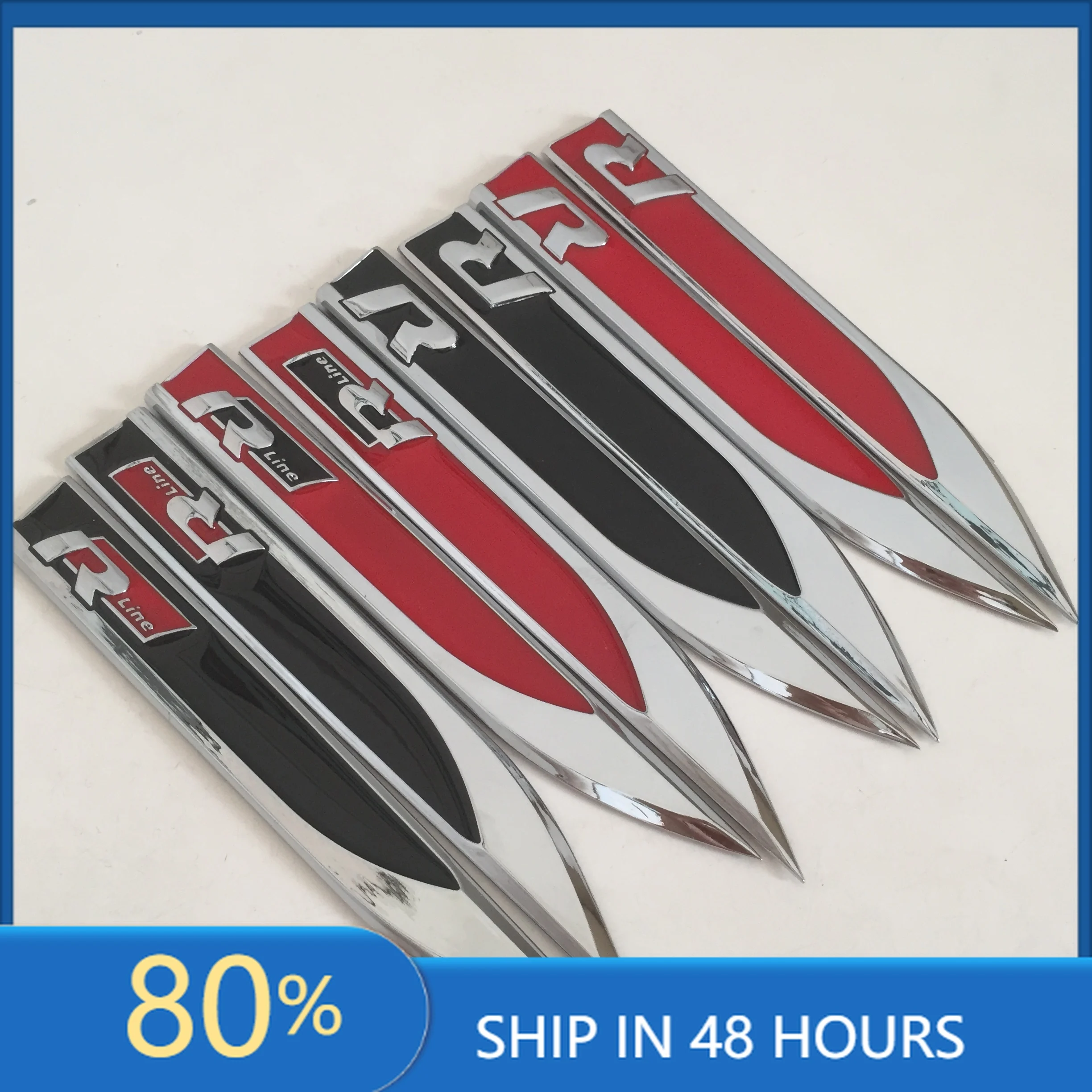 Für VOLKSWAGEN VW GTI 2 Stück Metall R-Line Emblem Abzeichen Aufkleber für Kotflügel, Heckstoßstange und Kofferraum Styling-Zubehör