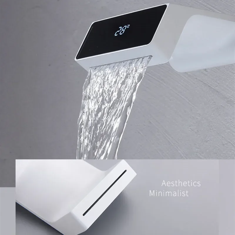 インテリジェントデジタルディスプレイ LED 洗面器の蛇口温水と冷水ミキサー壁掛け浴室真鍮洗面台化粧台の蛇口