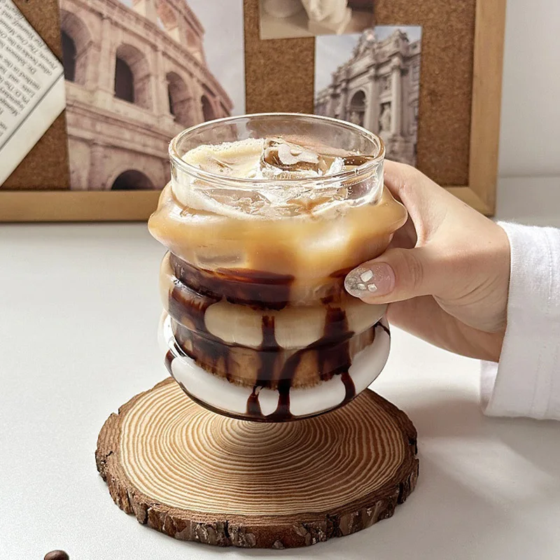 Taza  cristal Circular Irregular para oficina, tazas  bebidas frías y helado, tazas  café americanas, regalos creativos pa