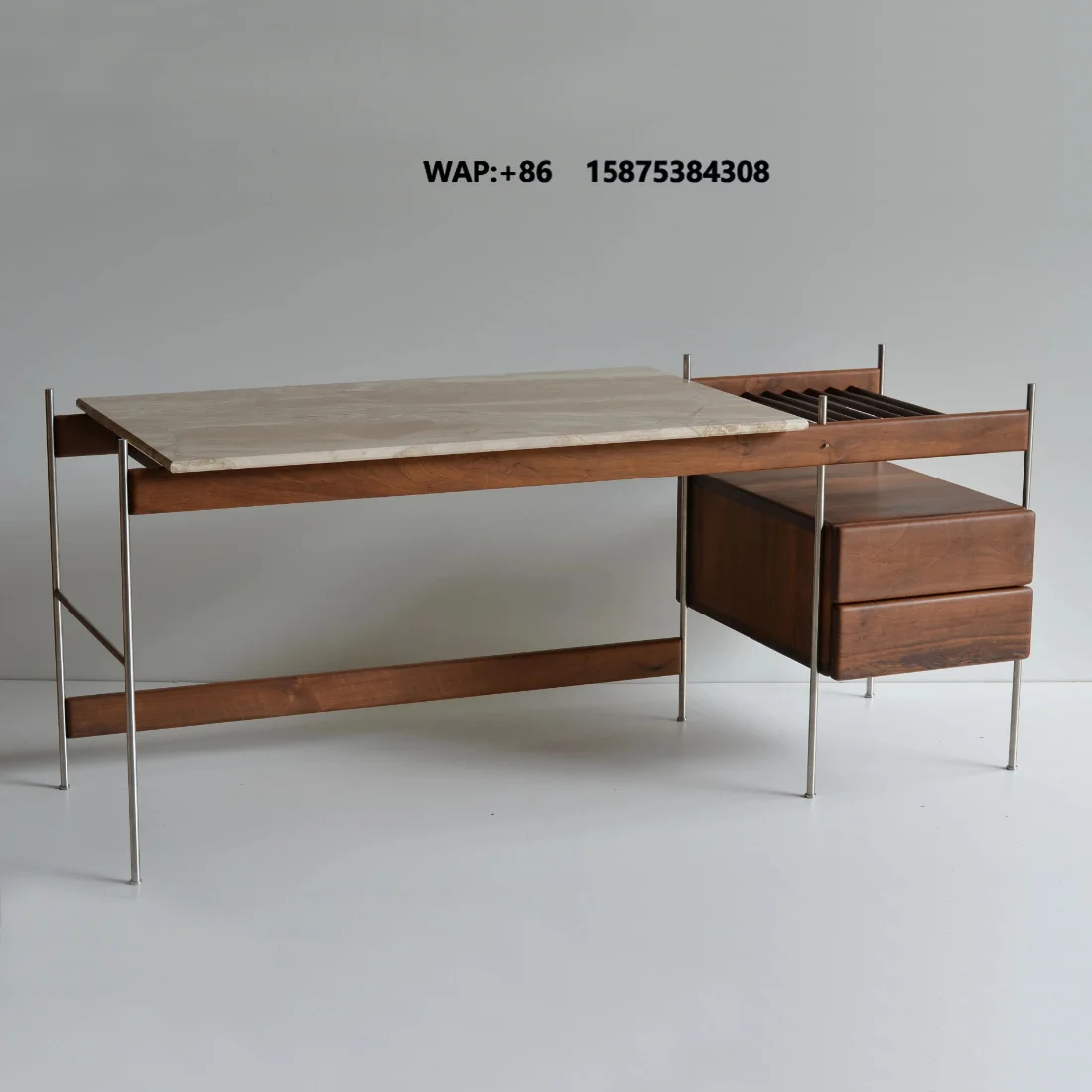 Modern Luxury French Natural Wood Desk Marble Office Table Simple Creative Designer Metal Computer Desk for Home Use Storage