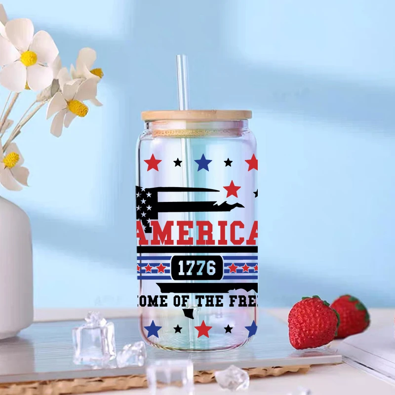 3D UV DTF Transfers Stickers, Cup Wraps, American Flag Day, Printed for DIY Glass Ceramic Metal Leather, Etc., 16oz D95