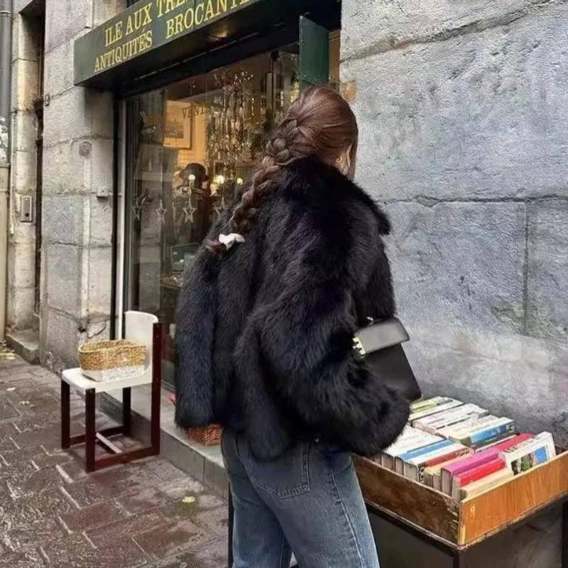 2026 Luxury Brand Autumn Winter Fur Coat Women Short Lazy Wind Fox Fur Jacket Cropped Fluffy Casaco De Pele Feminino