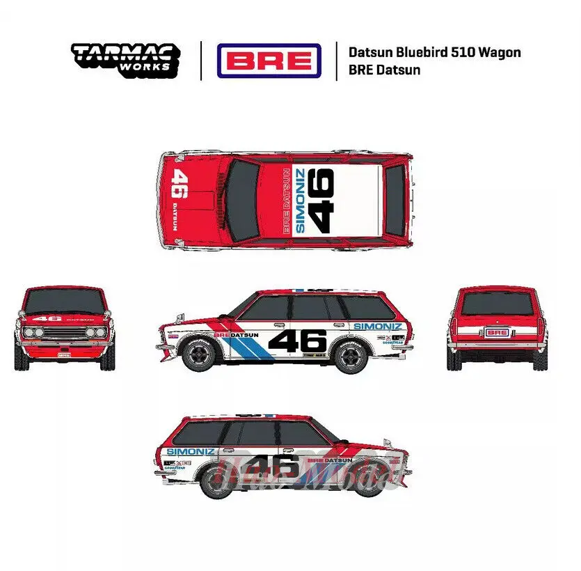 Tarmac Works 1/64 สําหรับ Datsun 510 Wagon # 46 รุ่นโลหะผสมDiecastโลหะจําลองของเล่นของขวัญวันเกิดงานอดิเรกจอแสดงผลคอลเลกชัน