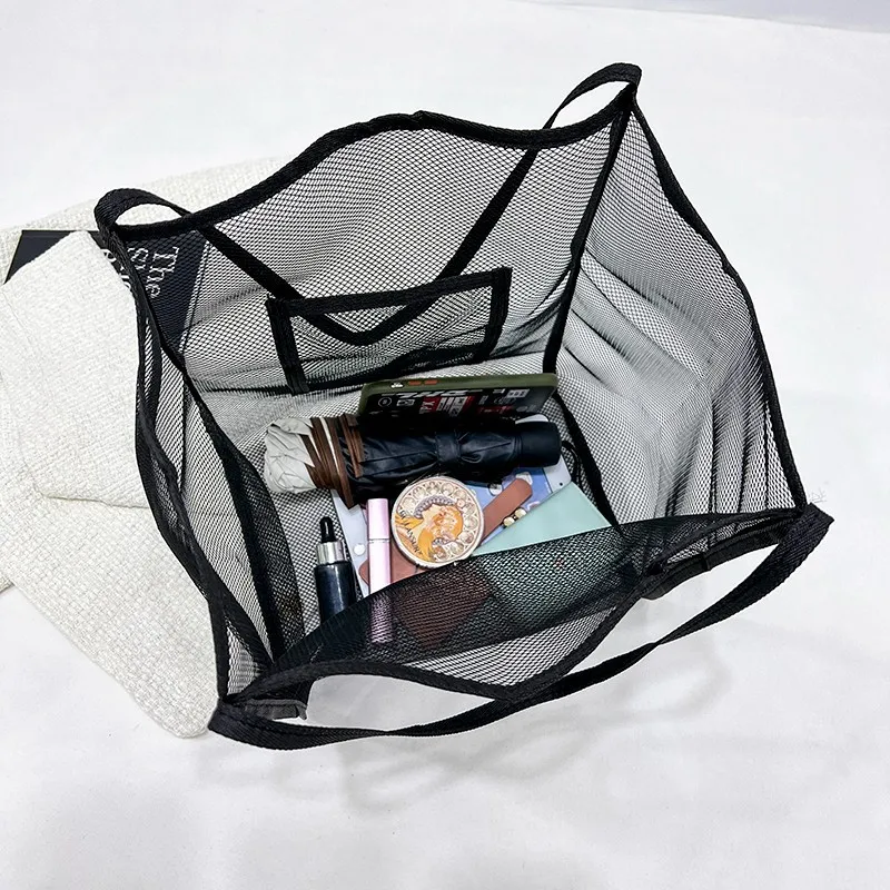 Protable Mesh Bag Large Capacity Reusable Kids Toys Storage Bags Swimming Beach Bag Women Makeup Organizer Shopping Handbag