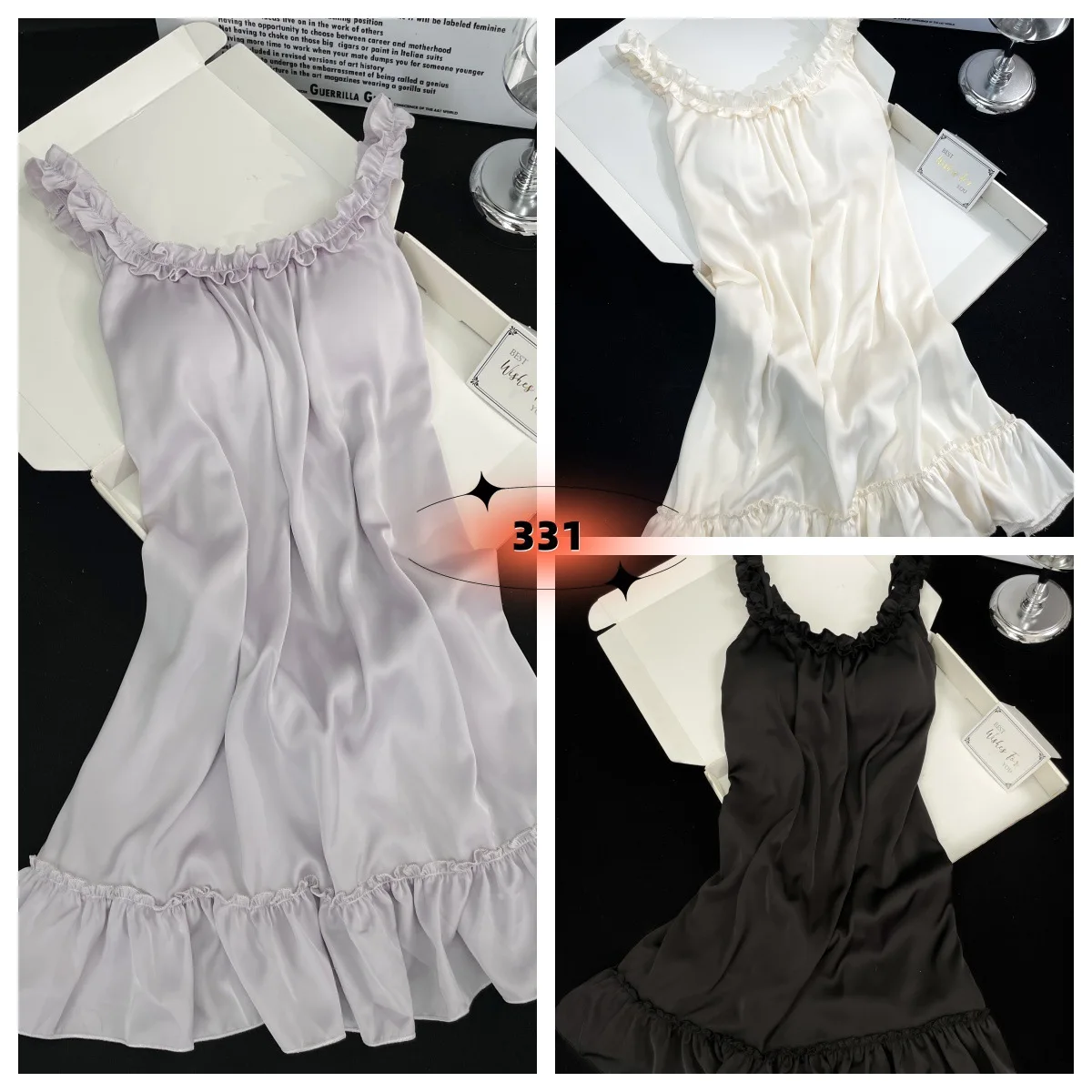 

Satin Nightdress Women Sexy Spaghetti Strap Ruffles Home Dressing Gown Princess Style Sleepwear Summer Loungewear