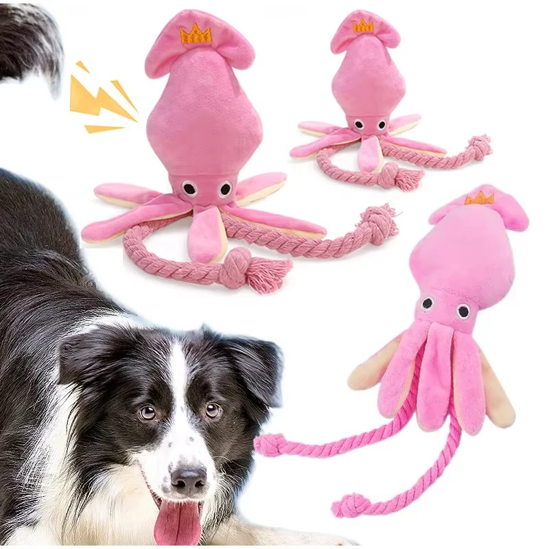 Squeaky Octopus Dog Toy, Cotton Rope Interactive Chew Toy, Boredom Relief Self-Play Pet Toy for Small Puppies & Dogs