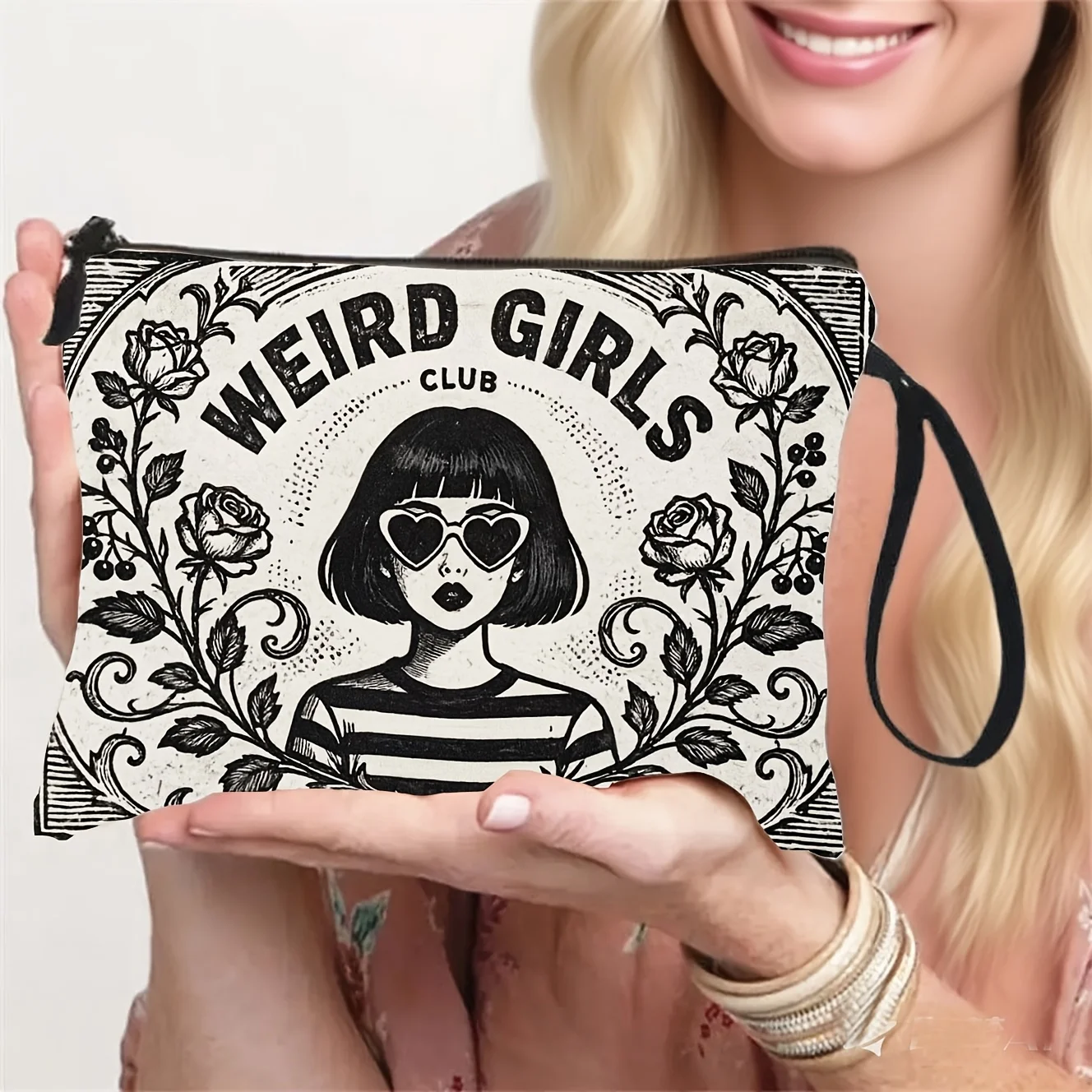A Quirky Black And White Patterned Makeup Bag Toiletry Bag Student Pencil Case And Gift Bag Perfect for Graduation Vacations