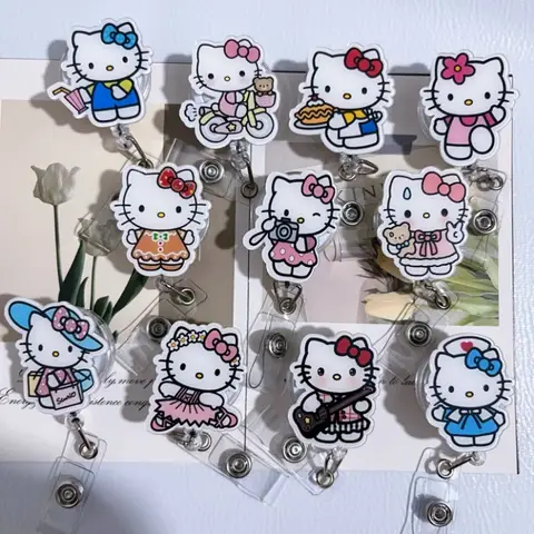Sanrios Anime Hello Kittys 다양한 스타일 확장 가능한 배지 릴 홀더 간호사 의사 학생 이름표 및 Id Holde 액세서리
