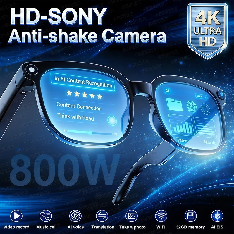 

Новые умные очки 4K 8MP 2026 с HD-камерой, переводом на 150+ языков, поддержкой Chat GPT, Wi-Fi, записью видео и HD-звонками для мужчин и женщин